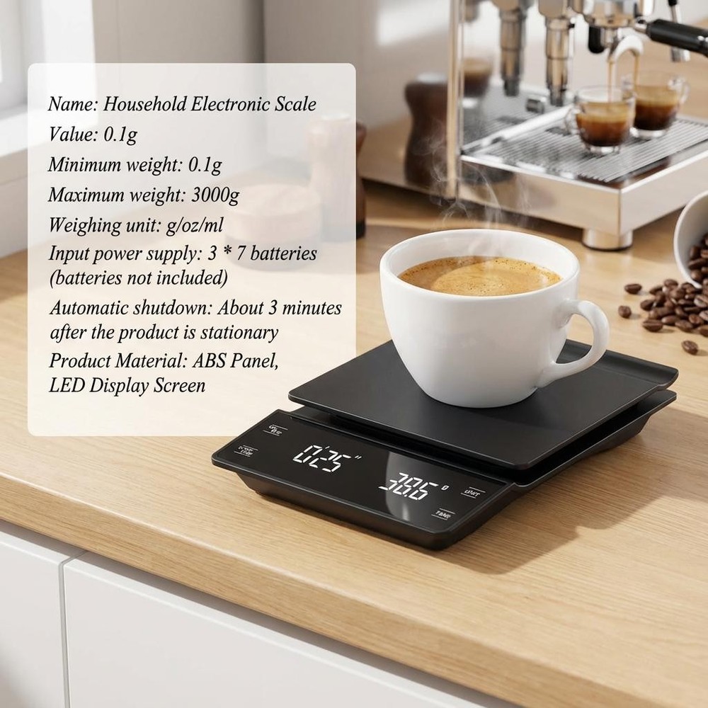 3kg/0.1g Digital Coffee Scale with Timer Kitchen Precision Weighing Scale