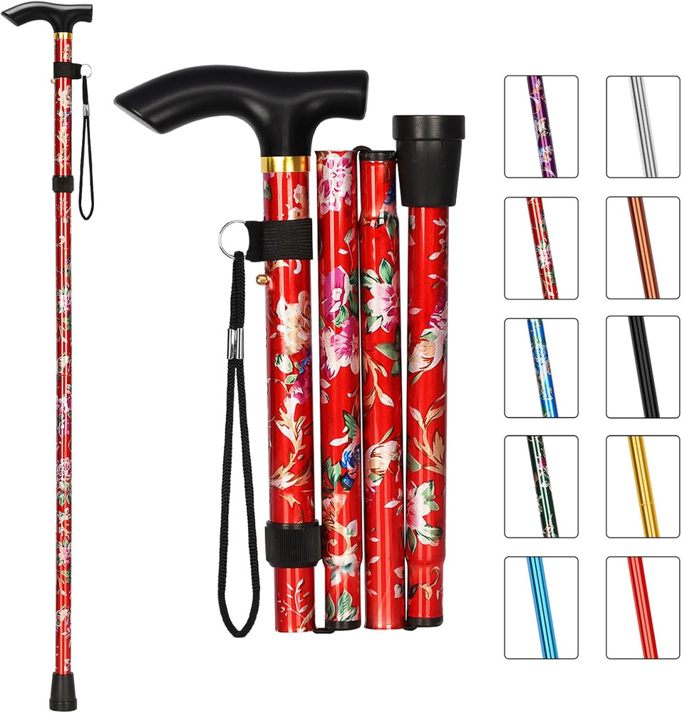 Folding Cane, Portable 5-Level Adjustable Height Walking Stick with Foldable Des