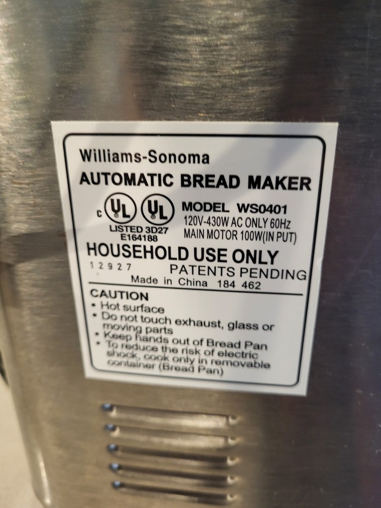 Williams-Sonoma Automatic Bread Maker~WS0401~For Charity