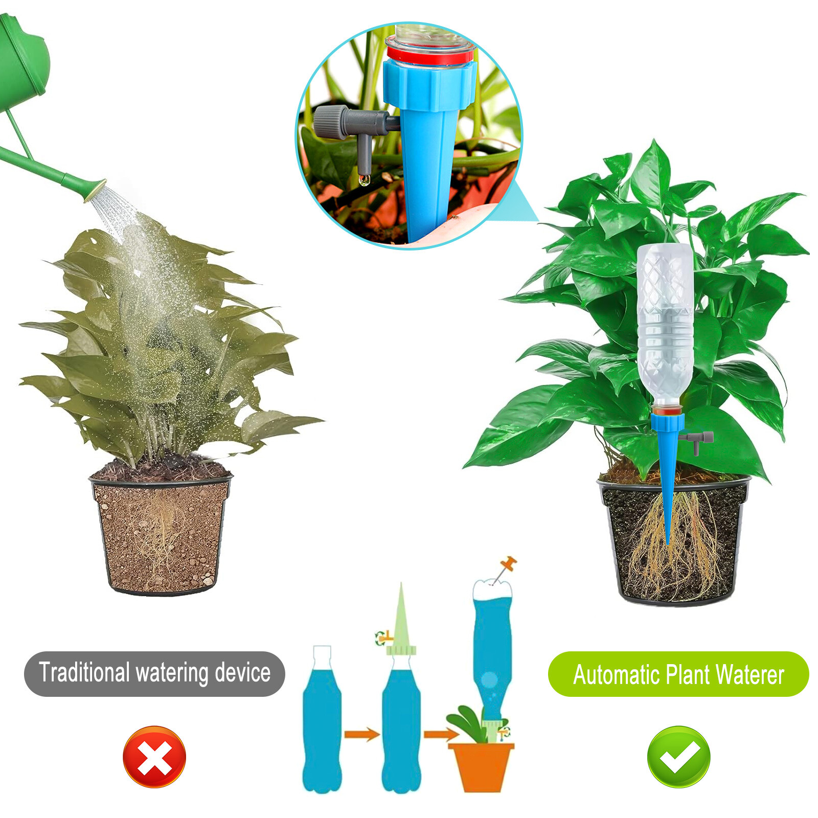 24Pcs Self Watering Spikes Automatic Irrigation Watering Drip System for Plants