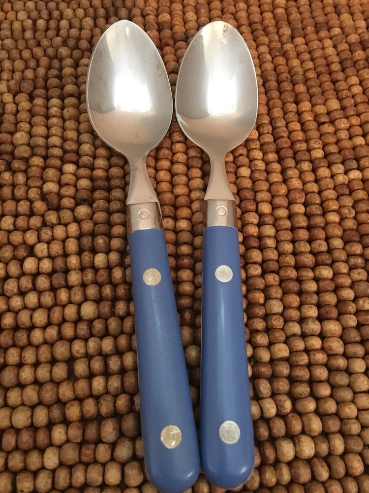 Stainless Flatware BLUE GREY Plastic Rivets  2 TEASPOONS 6.25”