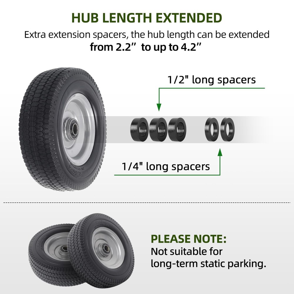 (2-Pack) 8-Inch Solid Wheel Replacement - 2.50-4" Flat Free Tire and Wheel