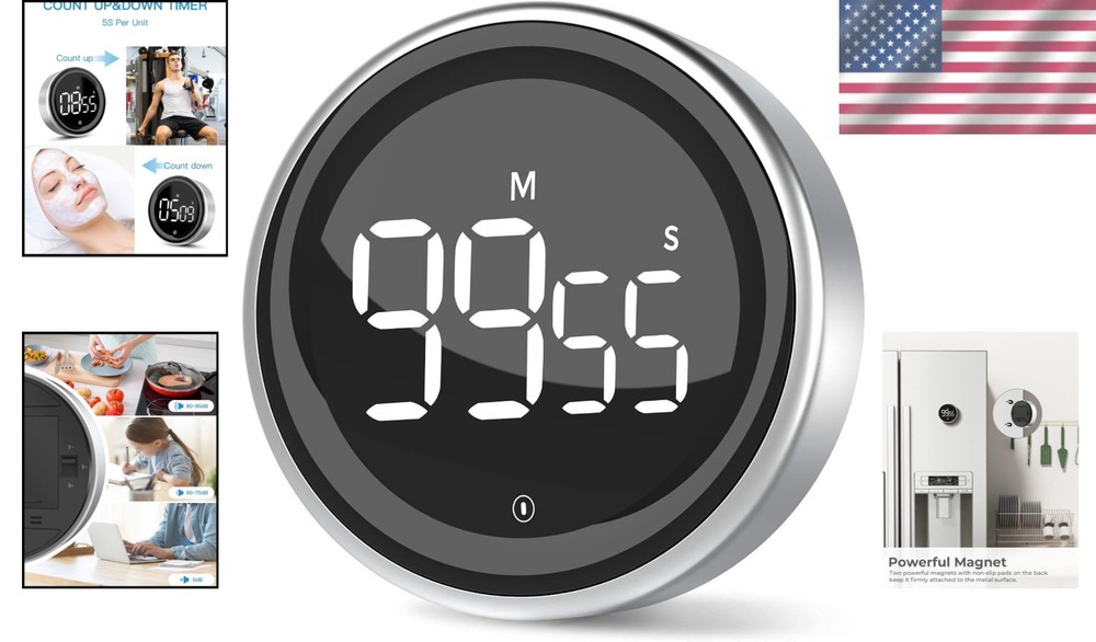 Easy-Twist Kitchen Timer with High/Low Alarm & Magnetic Back for Versatile Use