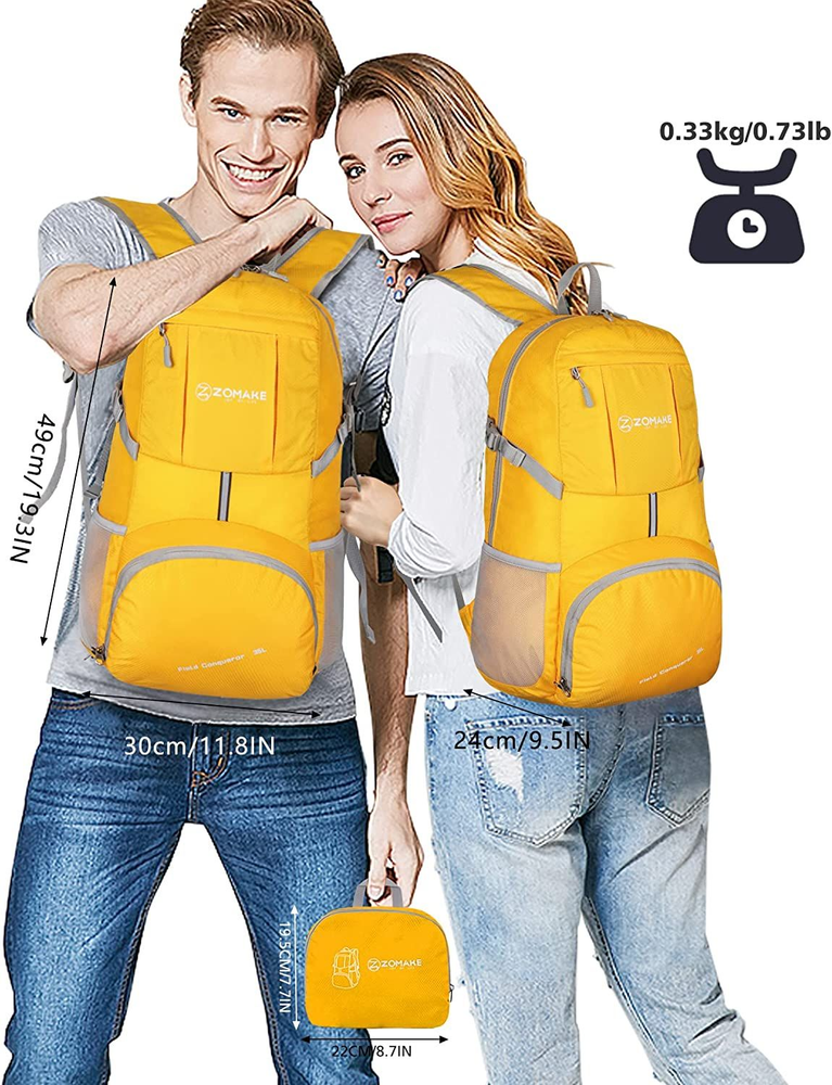 ZOMAKE Lightweight Packable Backpack 35L - Light Foldable Hiking 35 L, Yellow