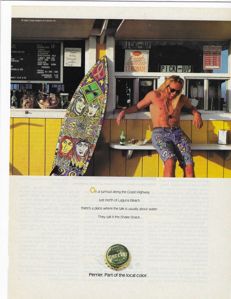 SURFING  LAGUNA BEACH  PERRIER ORIGINAL PRINT AD