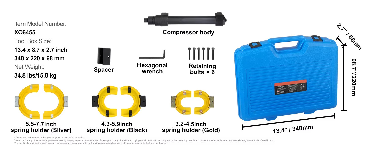 MacPherson Strut Spring Compressor Kit 4500kg Coil Spring Tool w/ 3 Yokes
