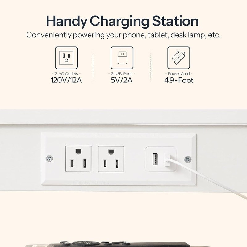 Multifunctional Side Table W/ Outlets USB Charging Adjustable Shelves Storage