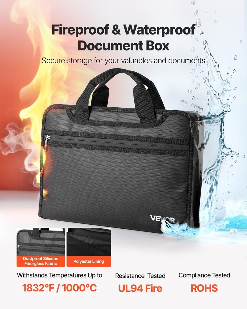 1832°F Waterproof Security Bag, Fireproof Document Storage for Office Home