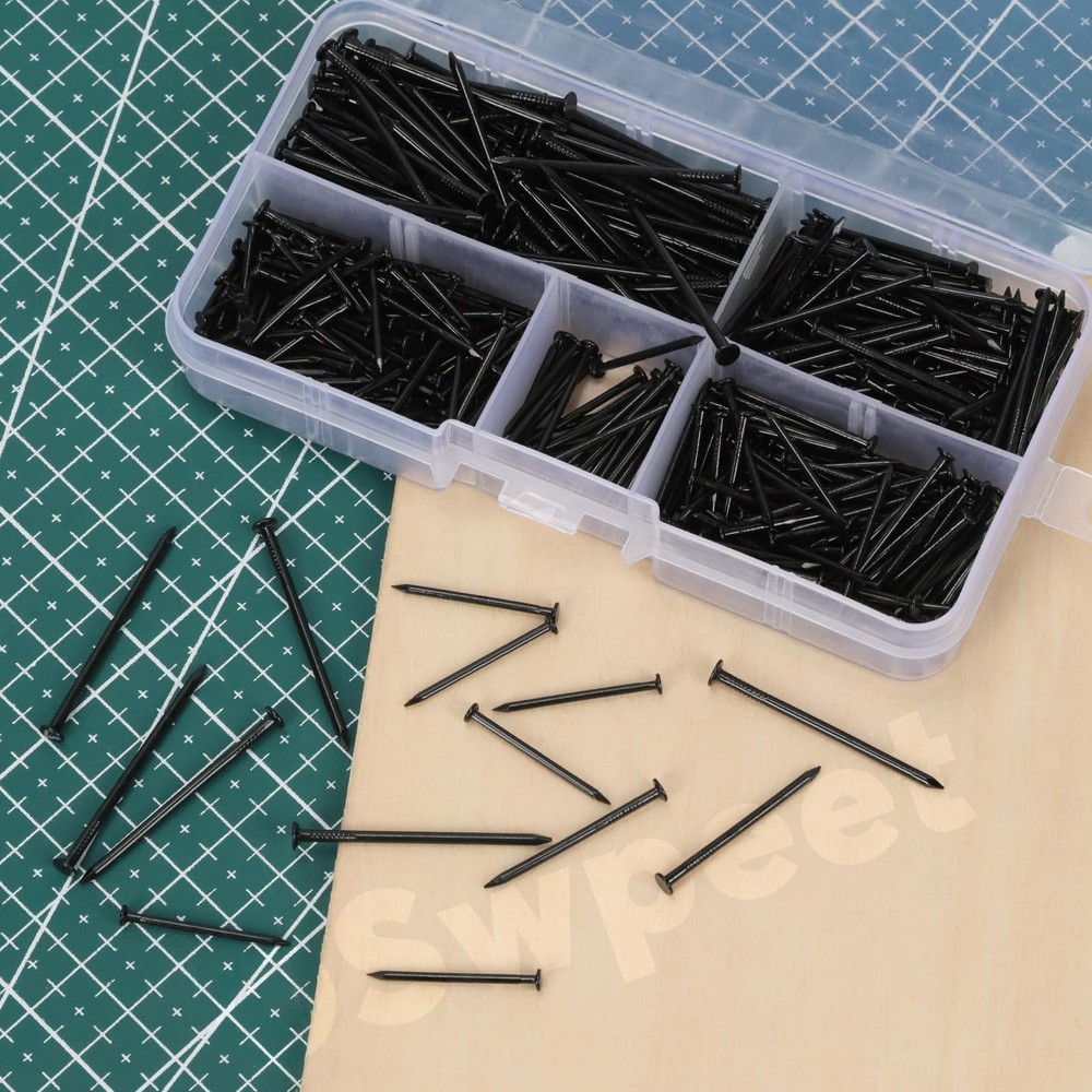 Swpeet 500Pcs 4 Sizes Hardware Nails Assortment Kit, Black Galvanized