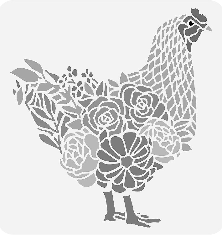 8"x8.5" Clear Plastic Stencil - Flowered Chicken (MH69)*****
