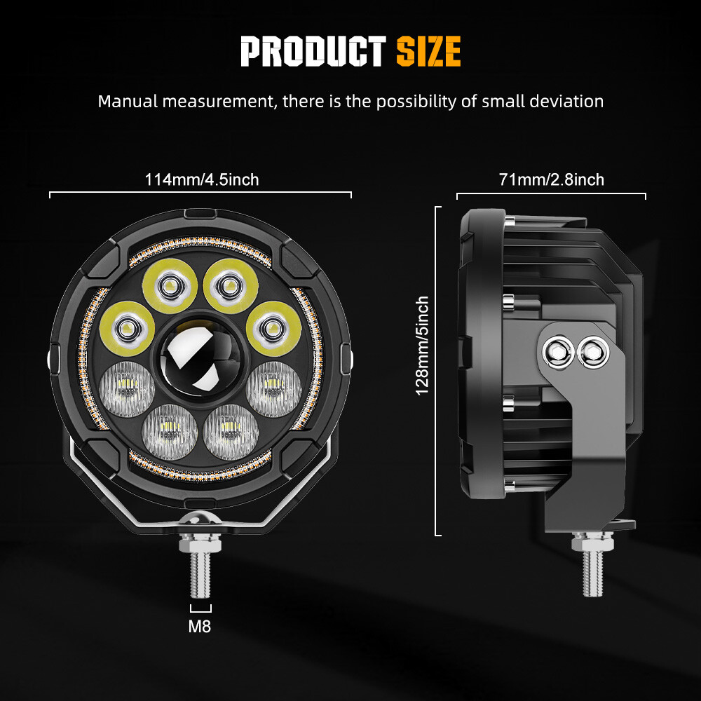 Amber White Auxiliary Lights Pair LED Headlight For Motorcycle Spot & Fog Lamps