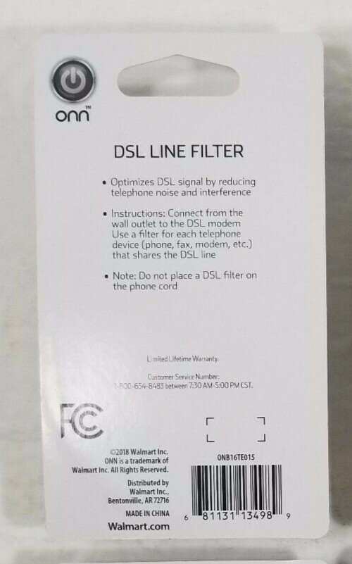 Onn DSL Line Filter Optimize ONB16TE015 White - SEALED NEW