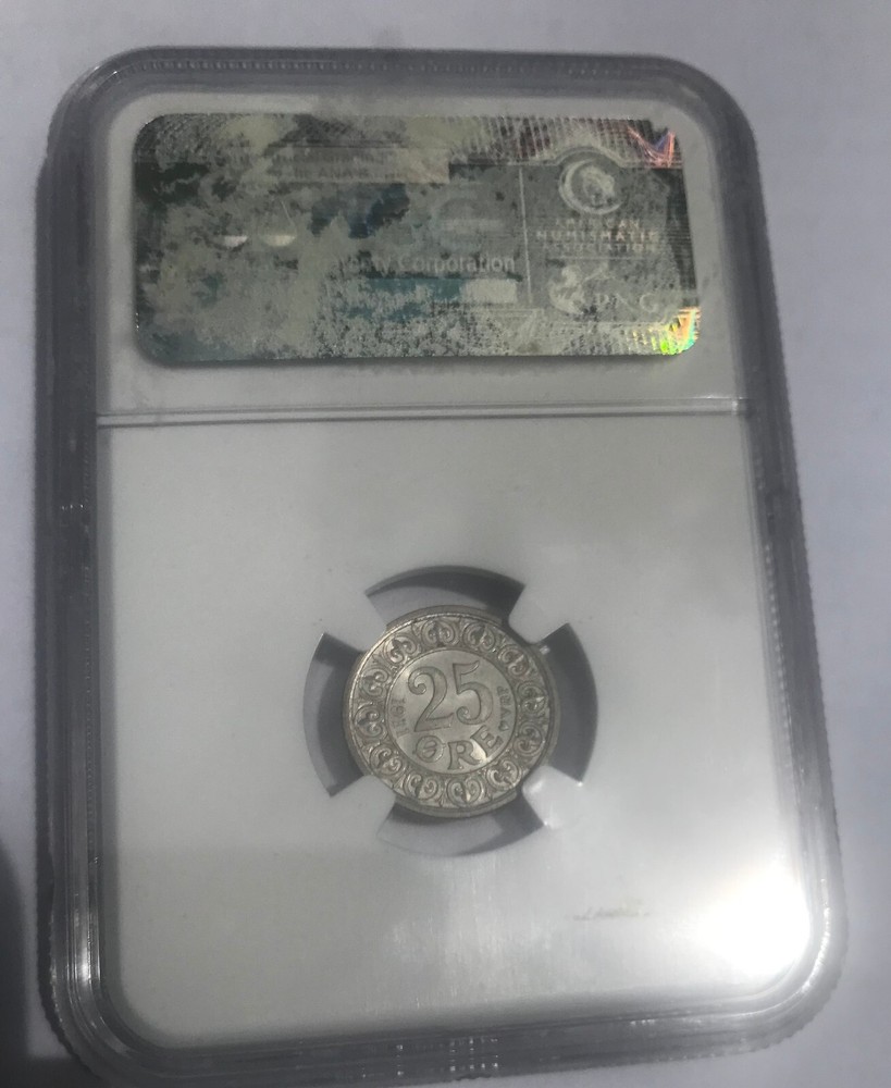 1911 Denmark Silver 25 ore- NGC MS 65