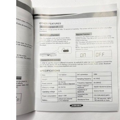 Monodeal Portable Rechargeable CD MP3 Player Programable AUX Anti-Skip 15 Hour