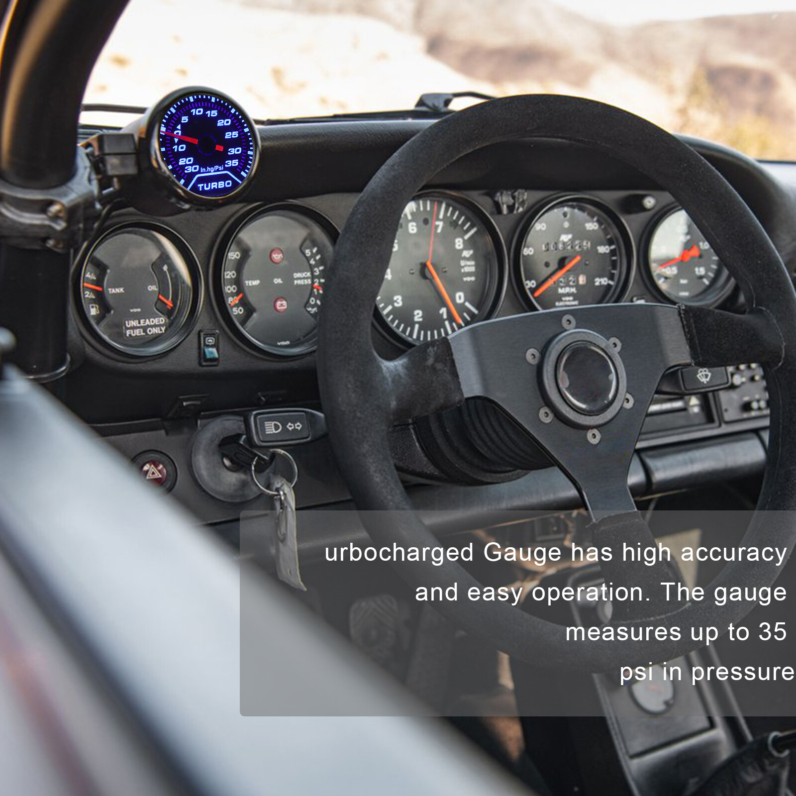 Universal 2" 52mm Digital Boost Gauge 0-35 PSI Pressure Turbo Meter Smoked Face