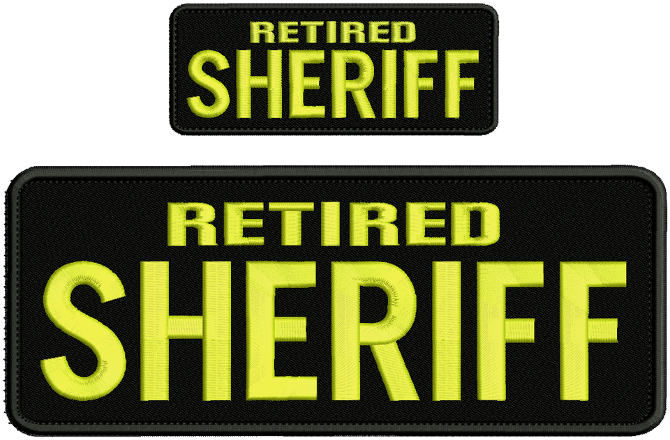 RETIRED SHERIFF EMB PATCH 4X10 & 2X5 HOOK ON BACK BLACK/YELLOW
