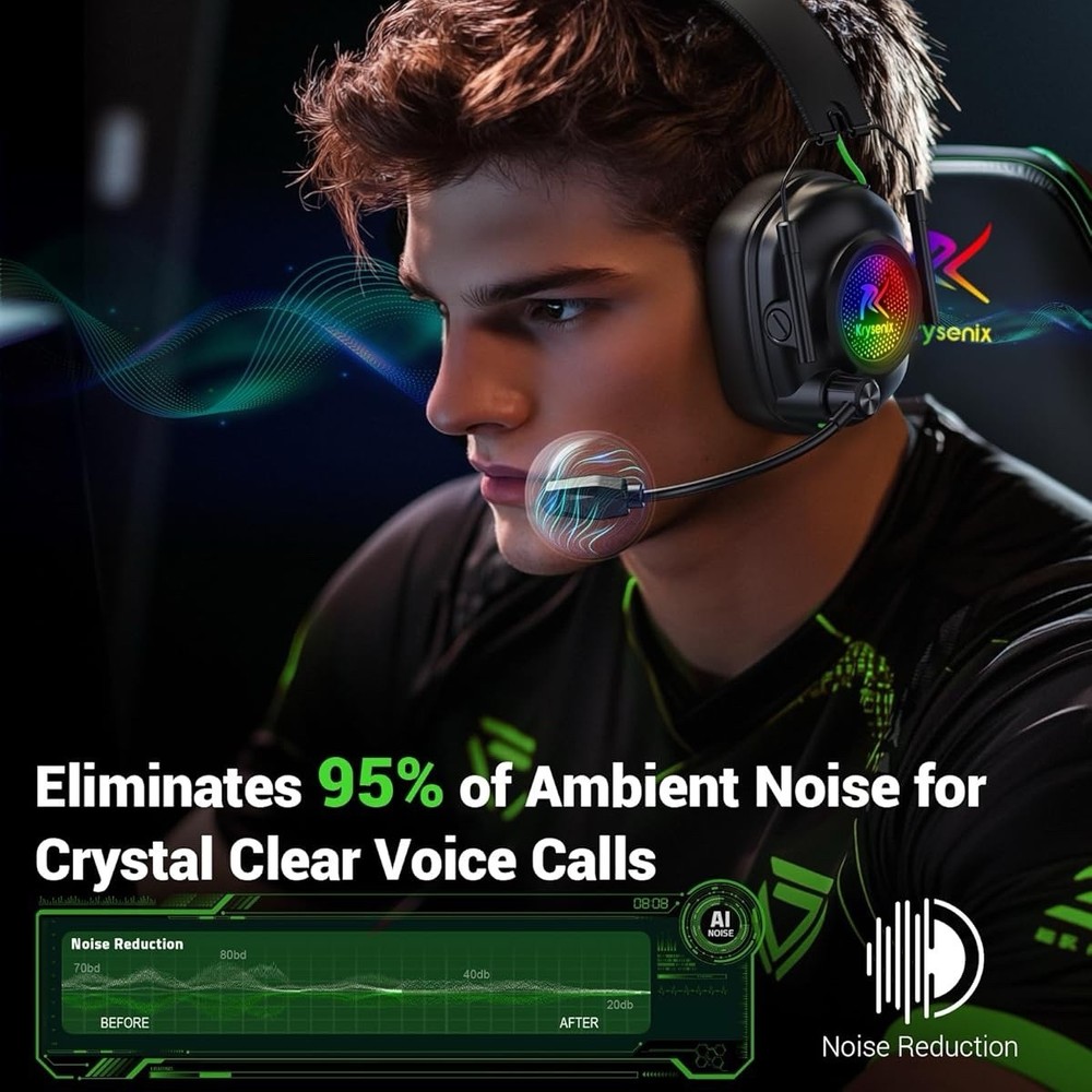 Wireless Gaming Headset with Noise Canceling Microphone for PC, PS5, PS4, Switch