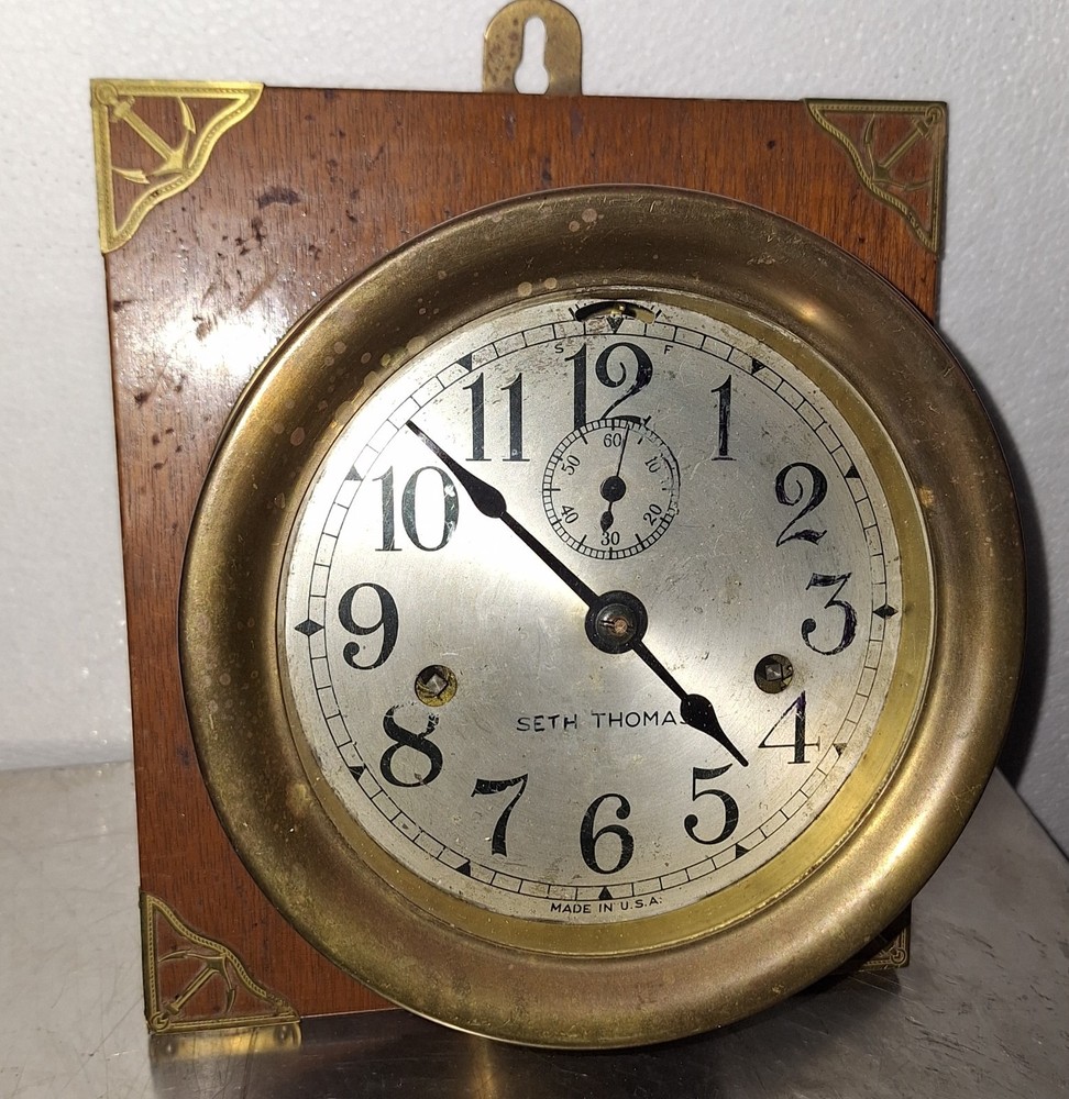 Rare Antique Seth Thomas Ship's Deck Clock Wall Engine-Room Maritime Working