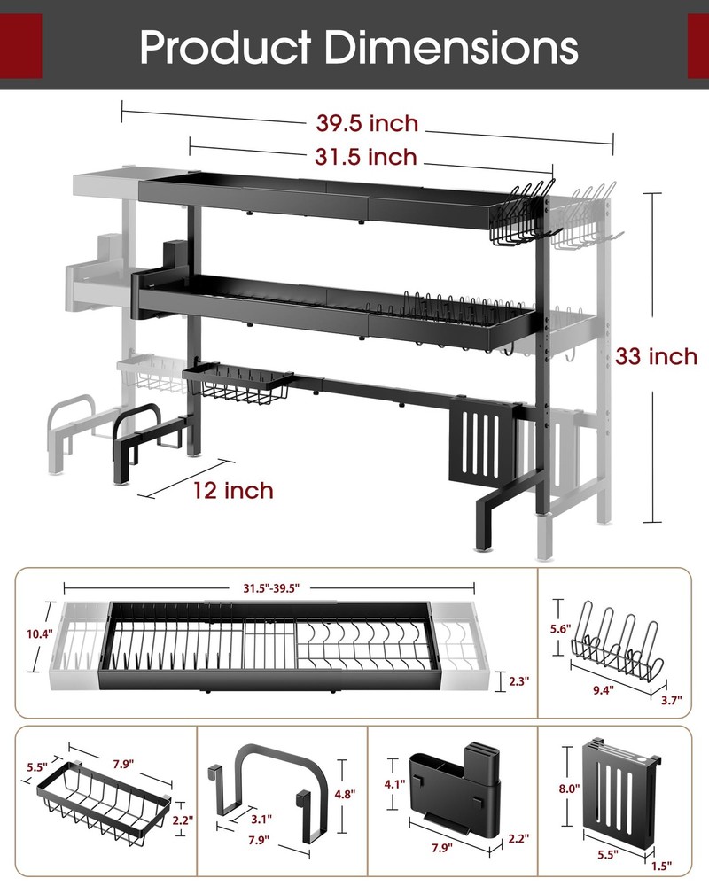 Maximize Kitchen Space - Expandable Over Sink Dish Rack 3 Tier