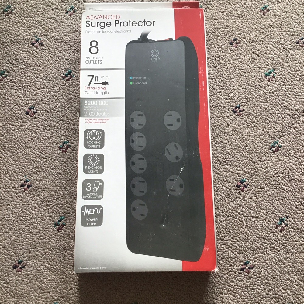 Jasco Advanced 2100J Surge Protector 8 Outlets 7ft, Locking, Indicator