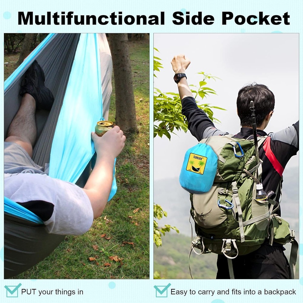 Camping Hammock Double & Single Portable Hammocks W/ 2 Tree Straps & Attached