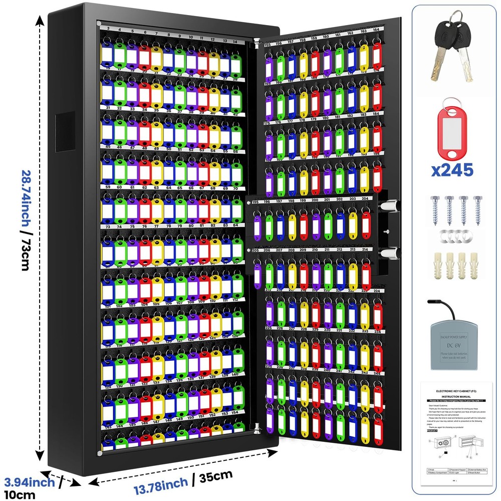 254 Keys Digital Key Lock Box Wall Mount with Code, Heavy Duty Anti-Theft Key...