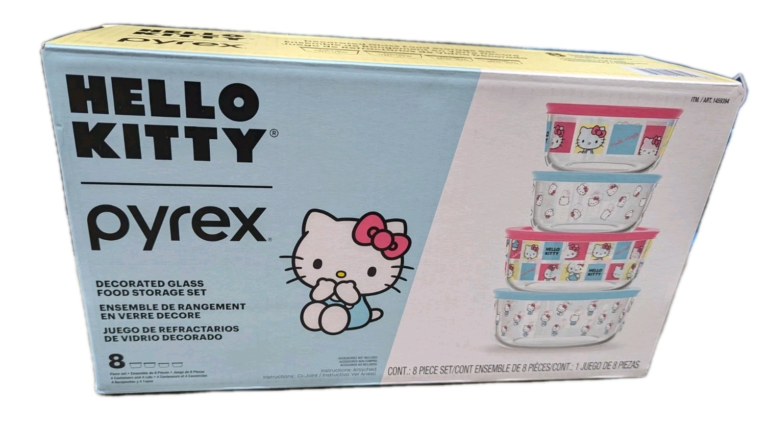 Pyrex Hello Kitty Decorated Glass Food Storage Container 8 Piece Set
