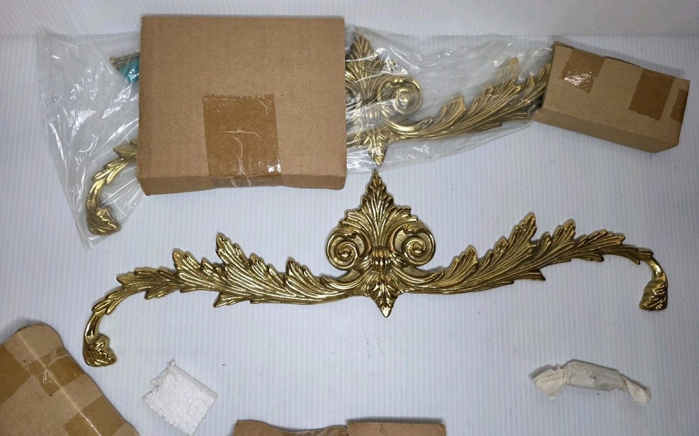 Solid Brass Victorian Scroll Wall Accent 2 Two Open Pediment Decorations NEW