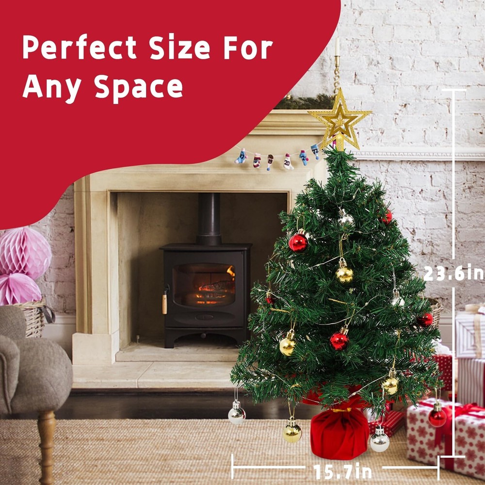 Christmas Tree Mini Small Tabletop Christmas Tree 24 Inch with 30 Led String ...