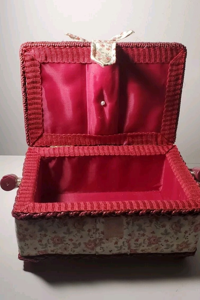 vintage wicker sewing basket red cute portable