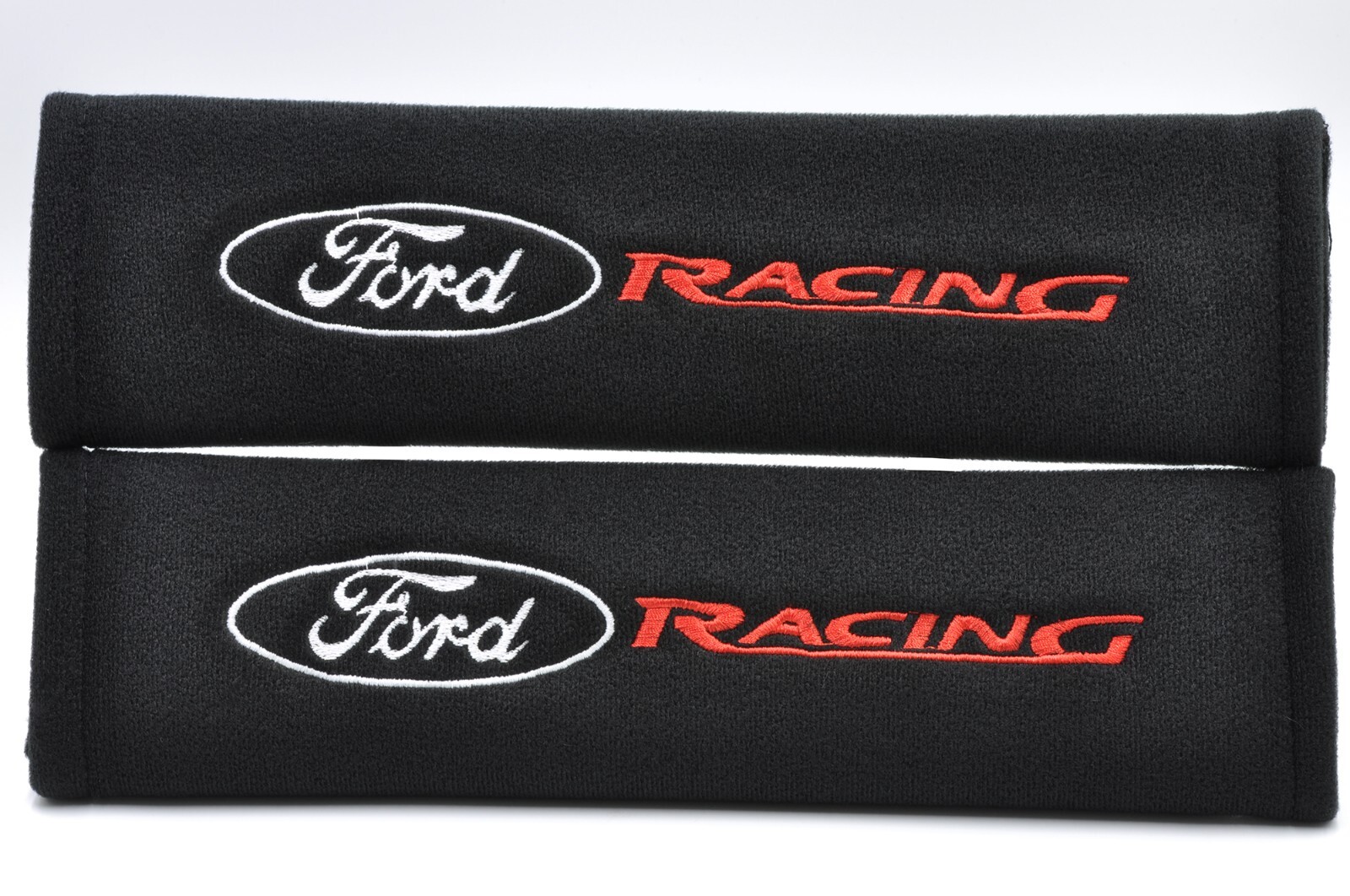 2 pcs (1 PAIR) Ford Racing Embroidery Seat Belt Cover Shoulder Pads (Black pads)