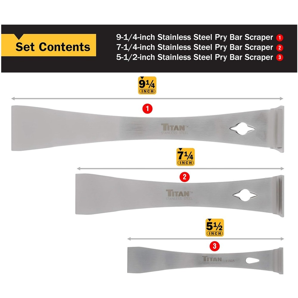 Stainless Steel Pry Bar Scraper Set - 3pc. Set