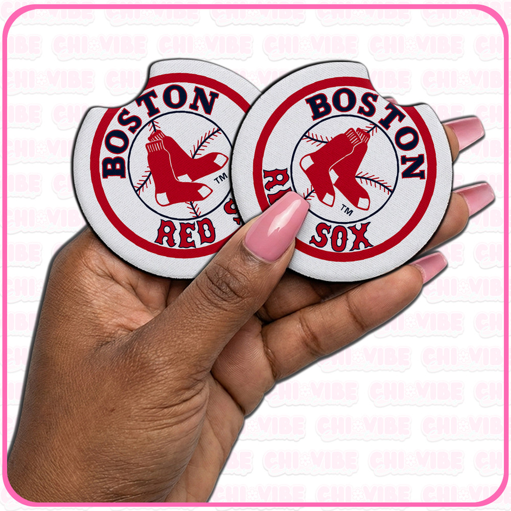Boston Red Sox Car Coasters 2pc Set Custom Handmade Cup Holder Inserts