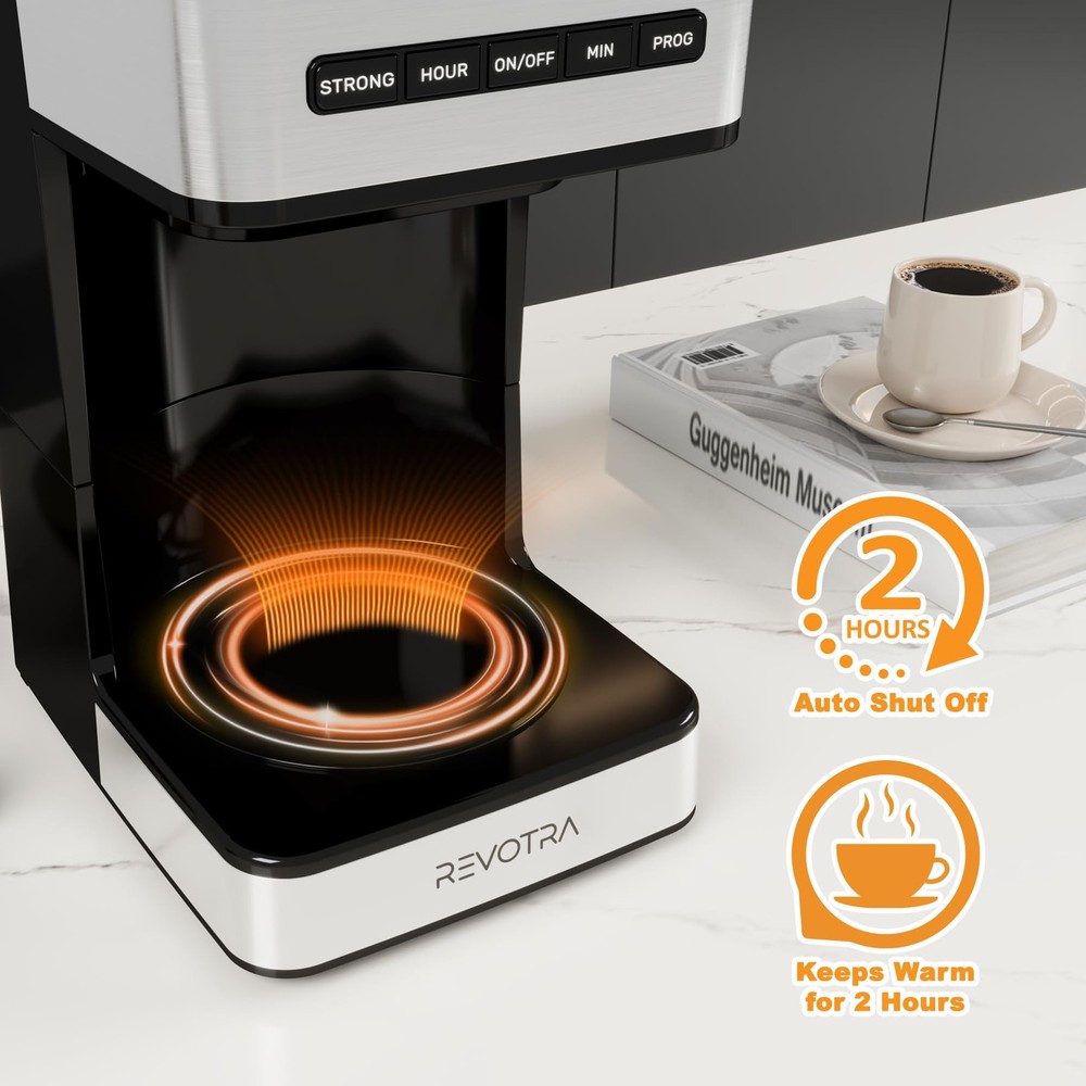 REVOTRA 12-Cup Programmable Coffee Maker, Regular & 12 Cup, Silver/Black