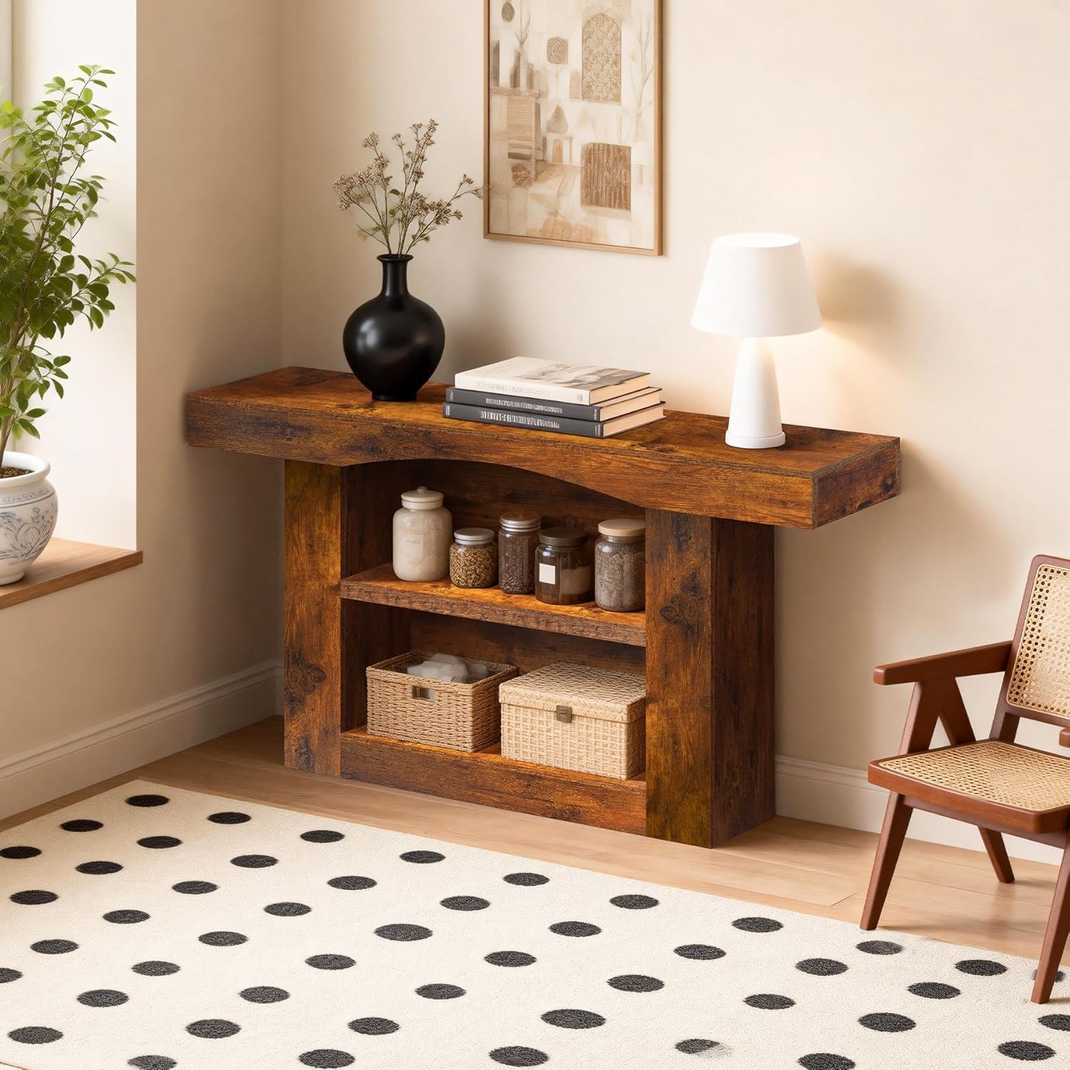 Console Table with Socket 63 Inch Entryway Table Three-Shelf Cabinet Sofa Table