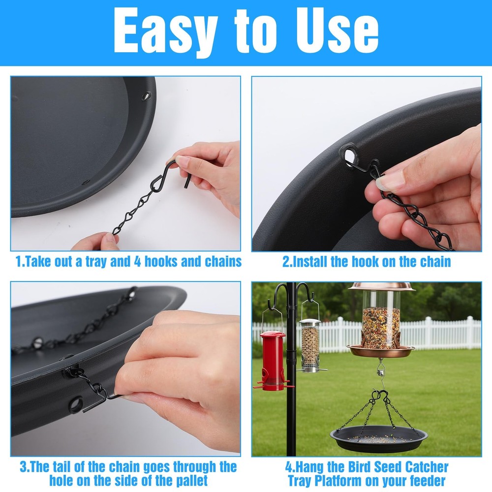 2 Sets 12.8'' Bird Seed Tray Platform Feeder Large Hanging Black