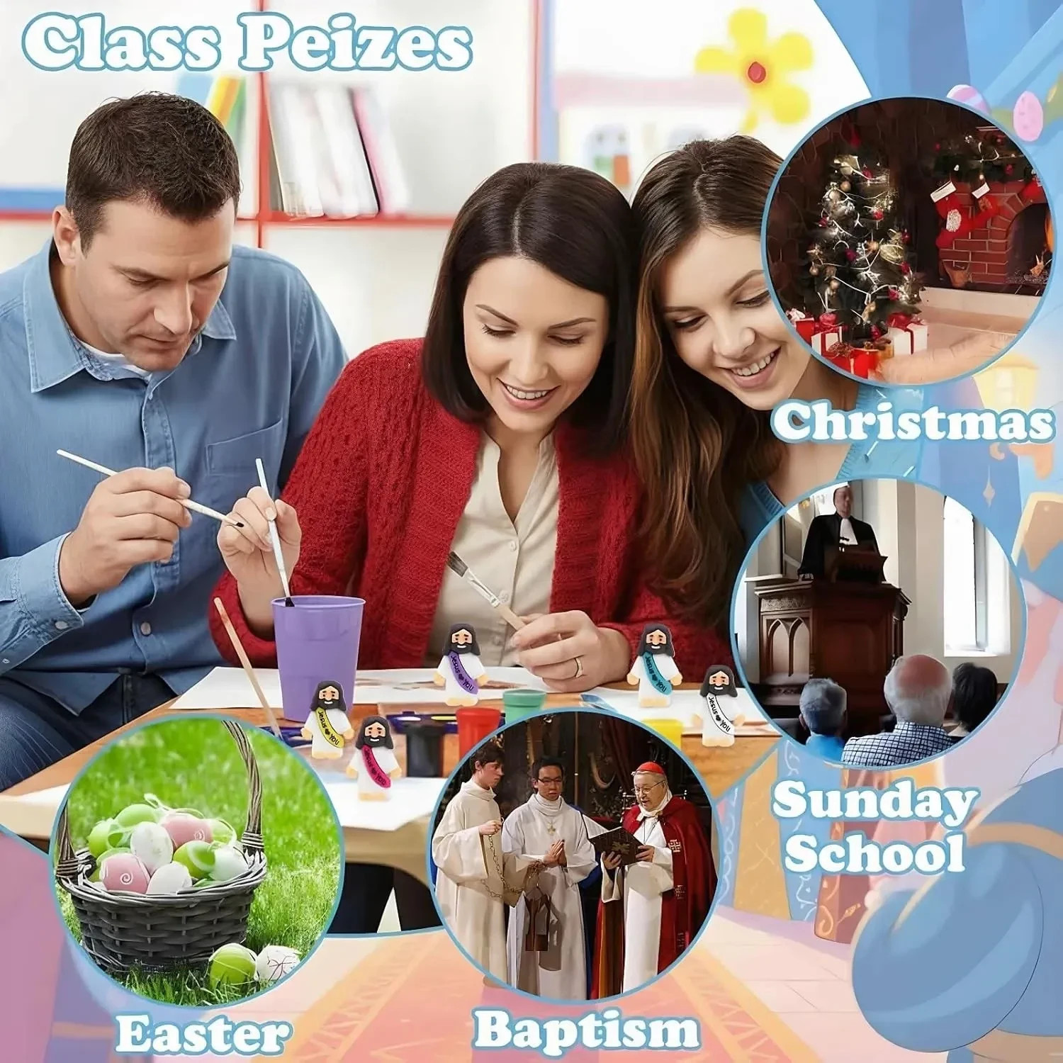 100 Pack Little Jesus Figures Loves You, Tiny Mini Jesus Figurines in Bulk