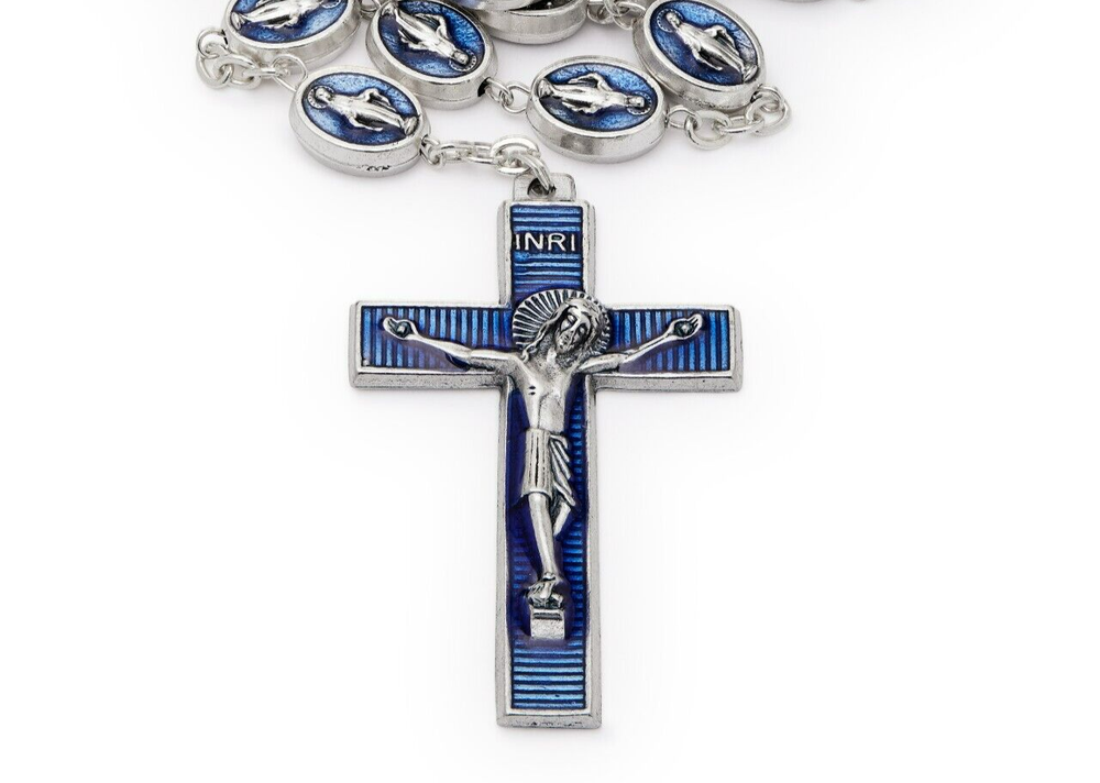 Miraculous Virgin Blue Rosary Beads Catholic Prayer Necklace Blessed from Italy