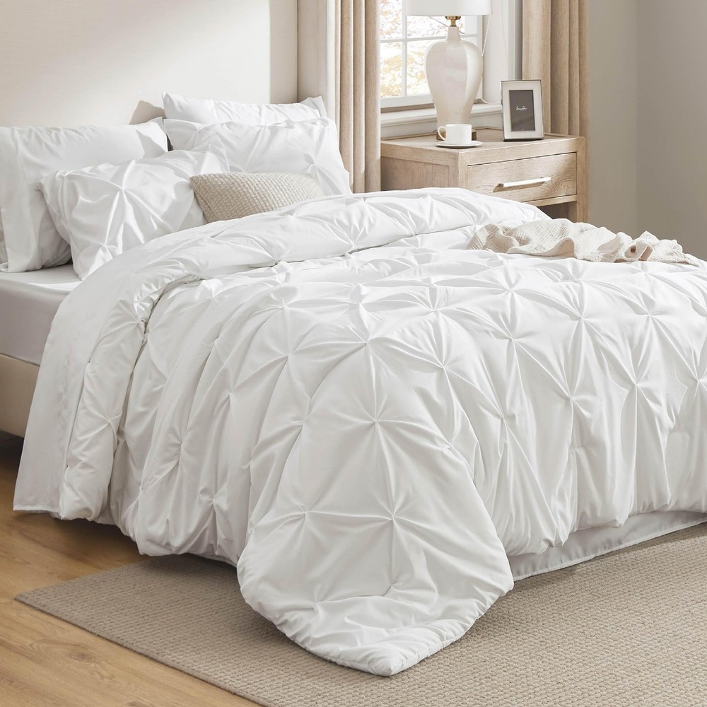 Full Size Comforter Sets 7 Pieces White Bedding Sheets Pillowcases