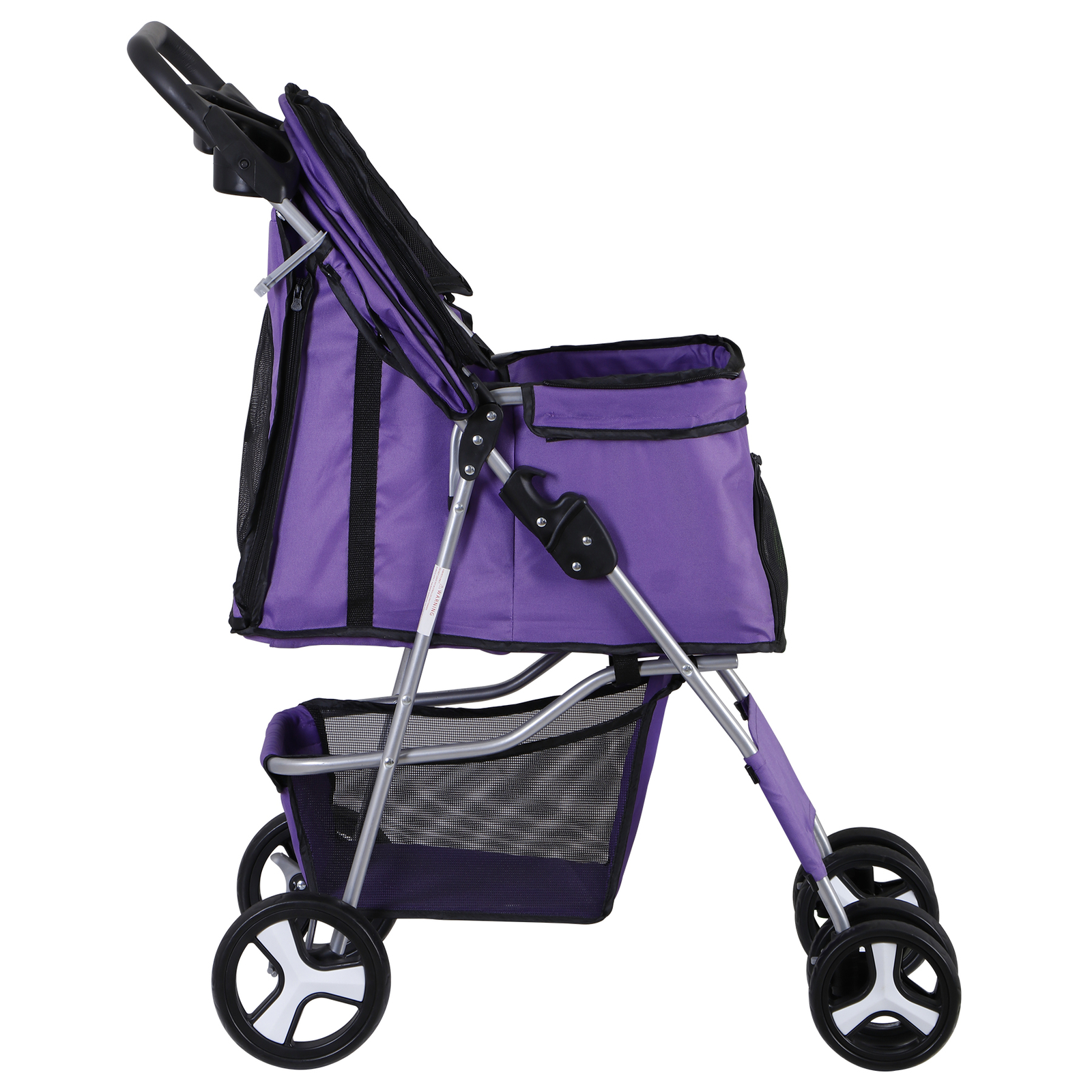 4 Wheel Dog Stroller Pet Stroller Travel Carriage w/Foldable Carrier Cart Purple