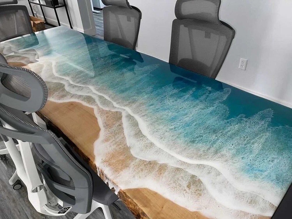 Ocean Table,Epoxy Wooden Table Top, Dining Table Epoxy Resin River Kitchen Table