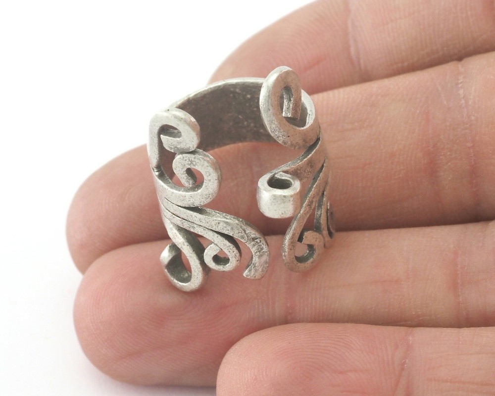 Ring Adjustable Ring Loop Antique Silver Plated brass 17mm 7US size Adjustable