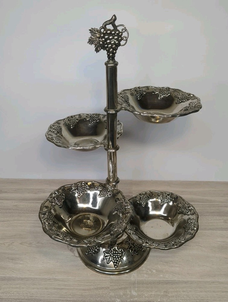 Vintage Godinger Silver Co. 4-tier rotating server with a grape/leaf design.