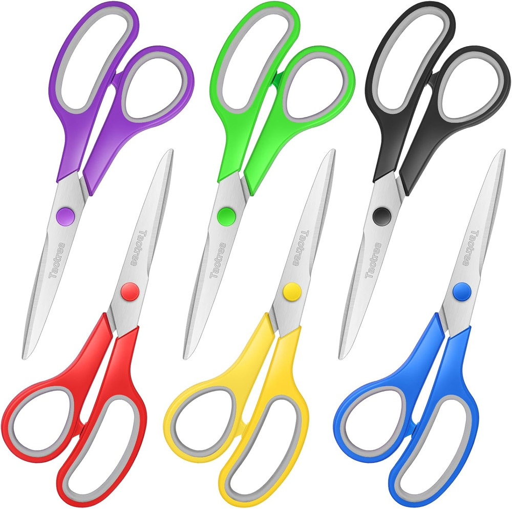 Scissors Bulk Set of 6-Pack, 8" Scissors All Purpose Comfort Grip Sharp Shears