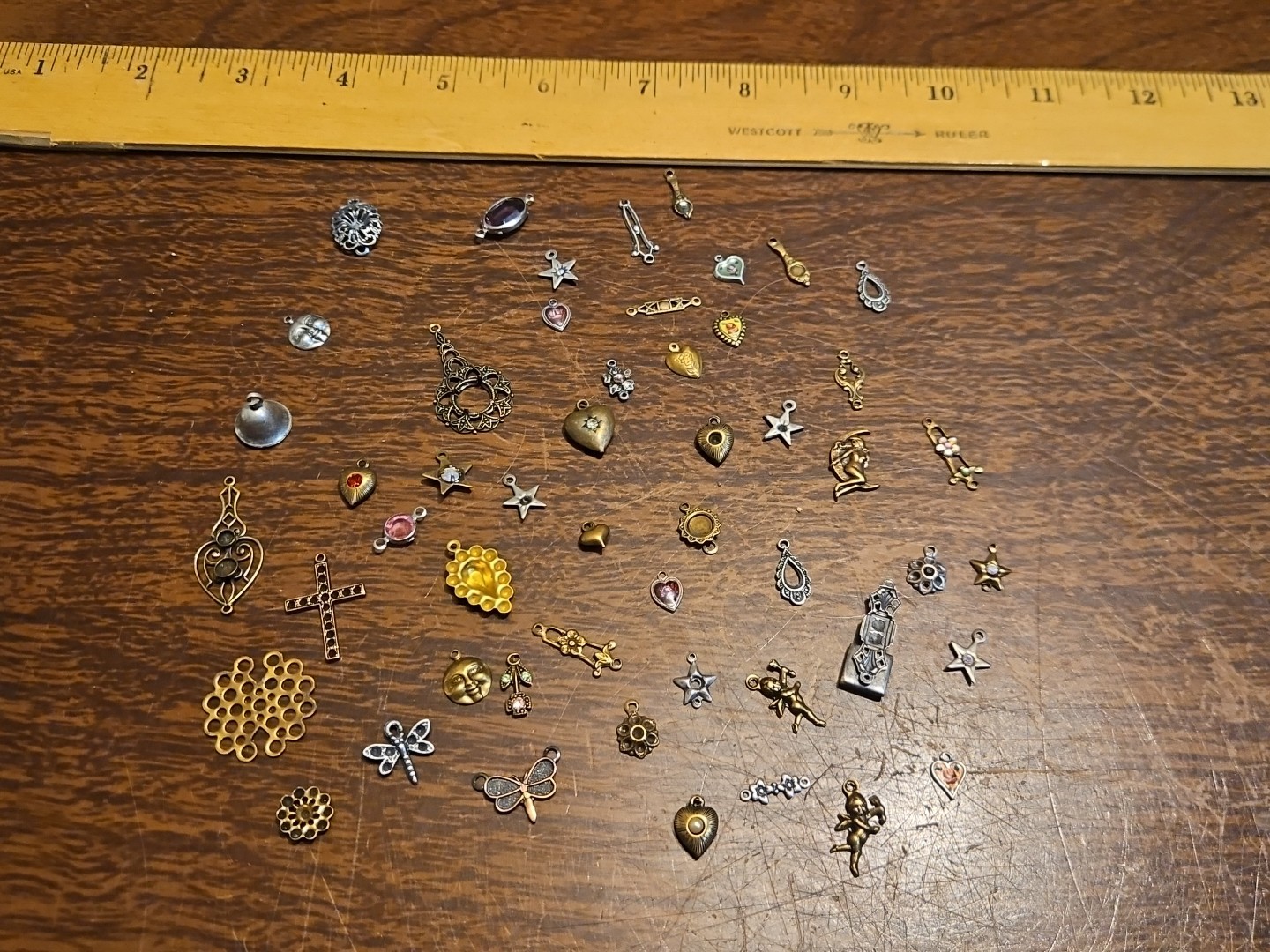 Lot Of 50 Mixed Parts Pcs France Vintage 60s Brass Stampings Findings Jewelry 21