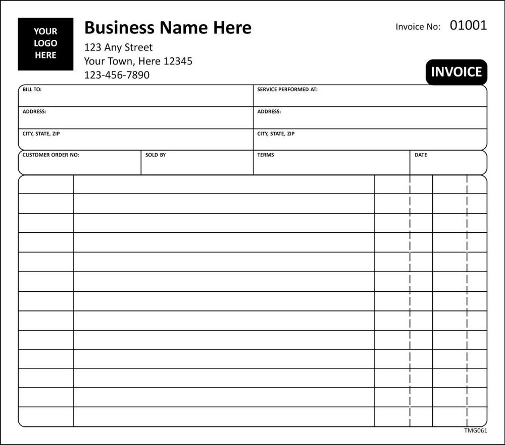 Invoice For Services / 2 or 3 Part Carbonless / TMG061 / Customized