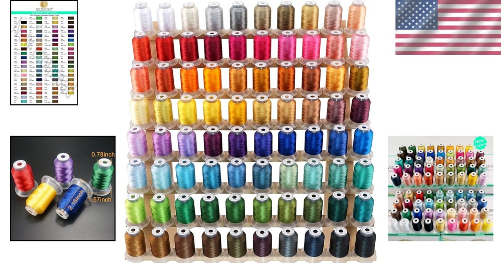 80-Color Polyester Embroidery Thread Set - 500M Spools Compatible with Janome