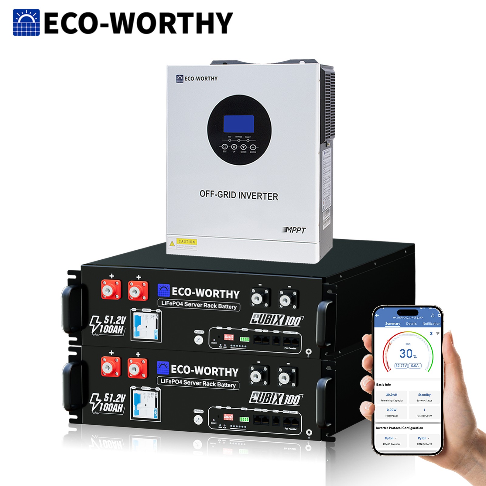 ECO-WORTHY 10.24kWh 2Pack 48V 100Ah Lithium Battery+5kW 48V Solar Inverter