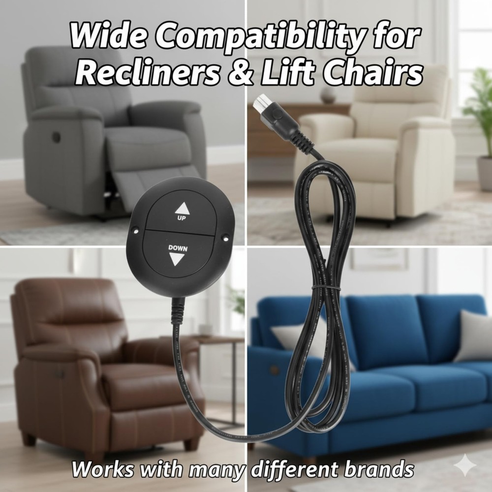 2 Button 5 Pin Electric Sofa Hand Controller - Recliner Chair Switch w/Extens...