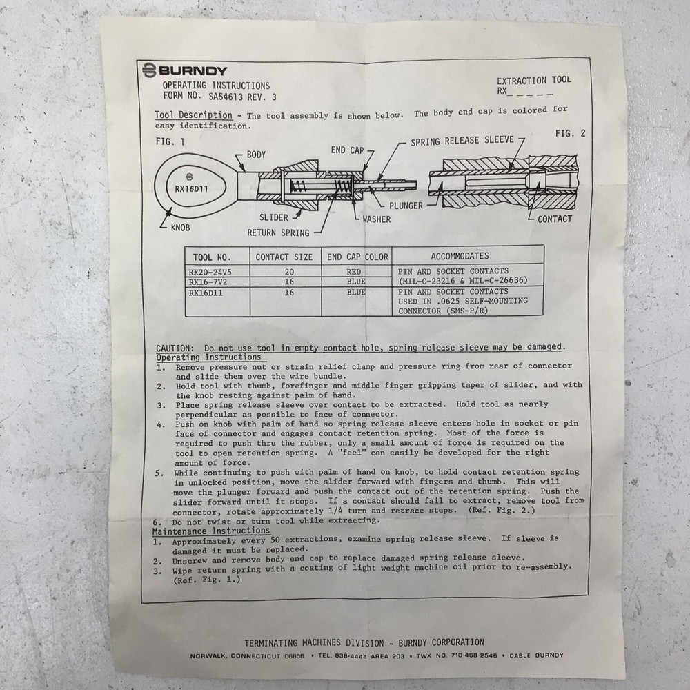 Used Burndy RTM12-5 Contact Insertion Tool